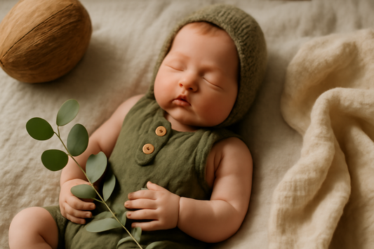Bambola reborn ecologica in silicone bio, con materiali green, in un ambiente naturale e sostenibile in Italia